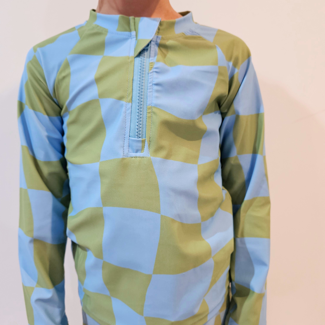 Long Sleeve Swim Shirt - Blue & Green Ari
