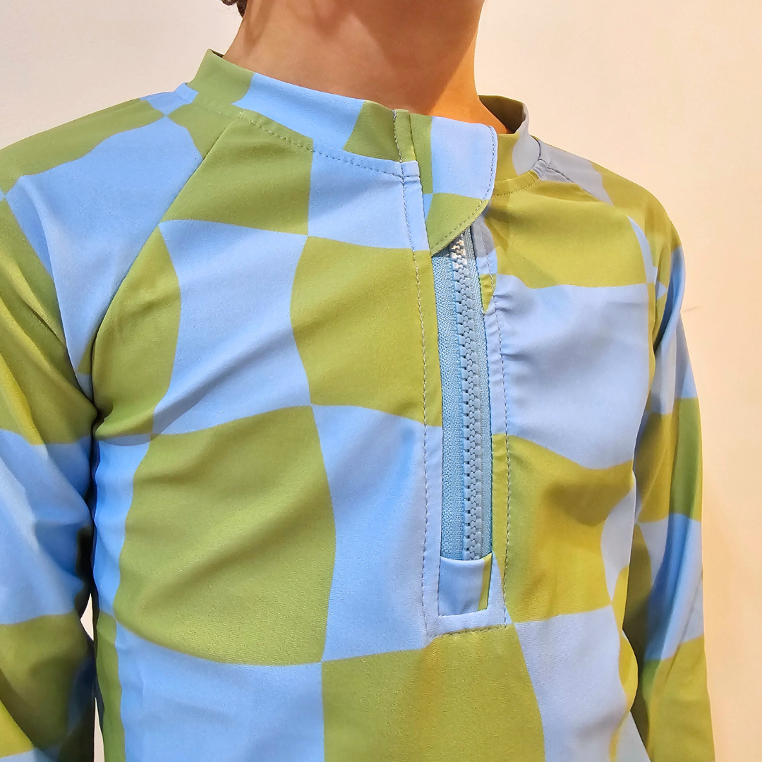Long Sleeve Swim Shirt - Blue & Green Ari