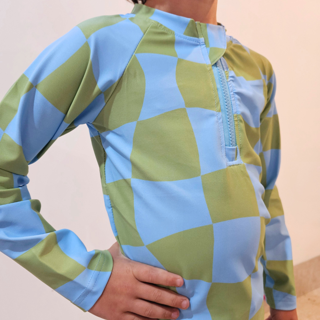 Long Sleeve Swim Shirt - Blue & Green Ari