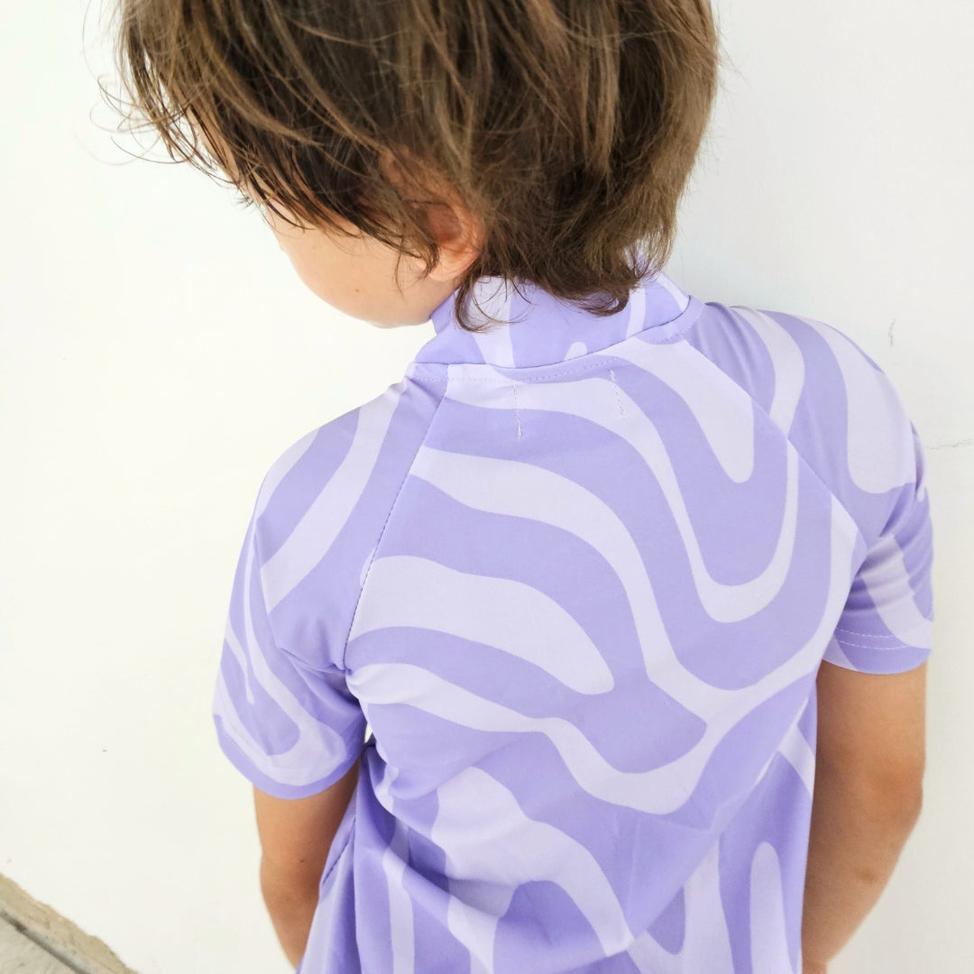 Short Sleeve Unisex One Piece with Zipper - Purple Finn