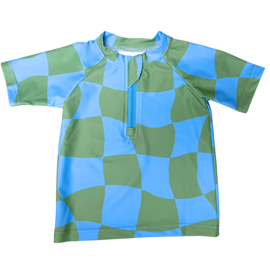 Short Sleeve Swim Shirt - Blue & Green Ari