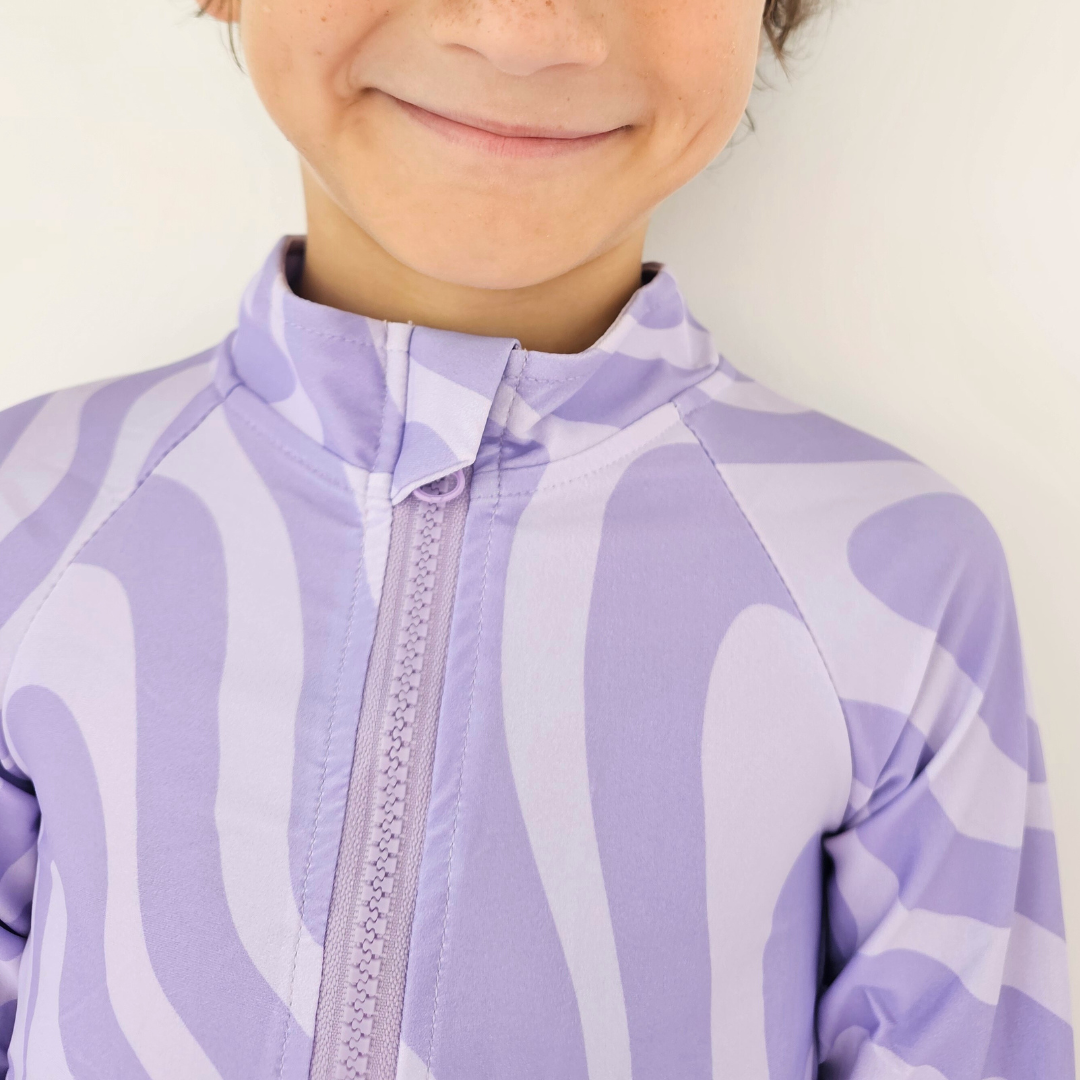 Long Sleeve Unisex One Piece with Zipper - Purple Finn